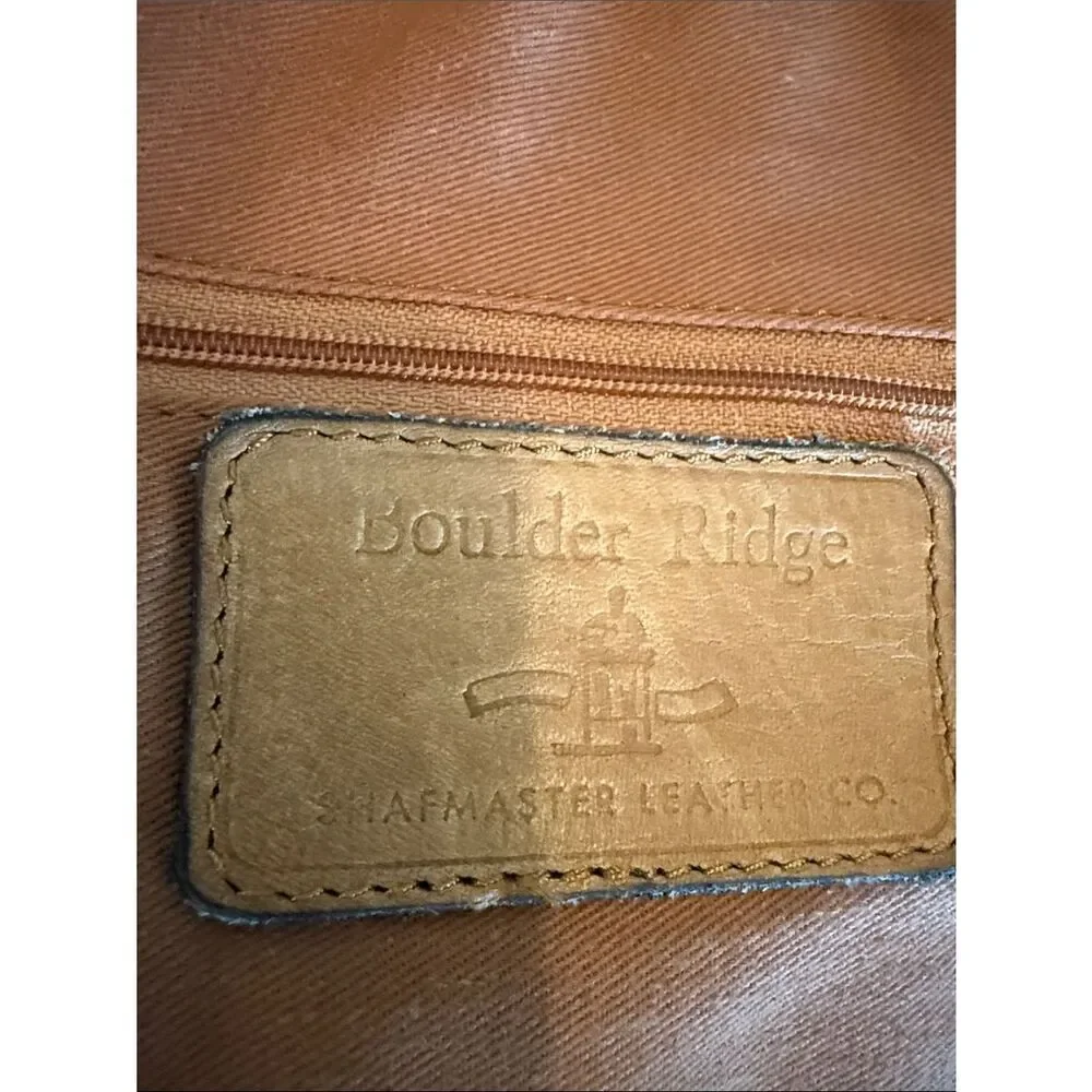 Boulder Ridge Classic Tan Leather Duffel Bag with  Zip Pocket shoulder strap